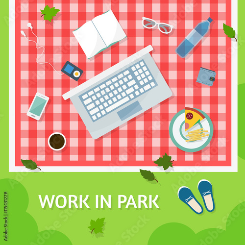 Work in park with a computer