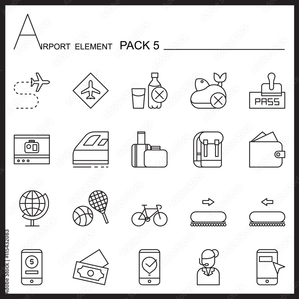 Fototapeta premium Airport Element Line Icon Set 5.Mono pack.