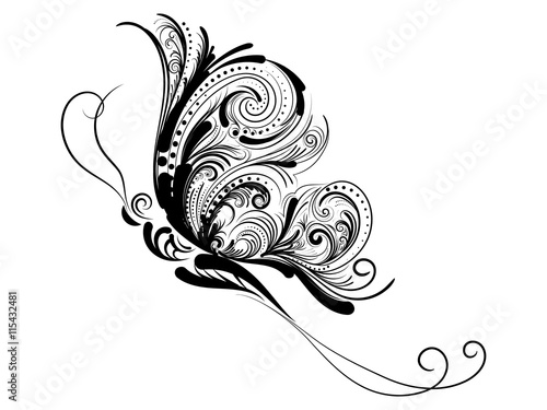 Curly pattern of a butterfly on a white background