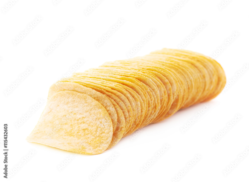 Stack of multiple potato chips isolated Stack of multiple potato chips isolated