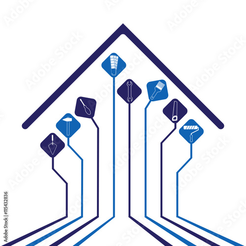 Abstract  remodeling background - connected leaves integrated flat icons. Growth tree idea with remodeling, repair, construction concepts. Vector interactive illustration.