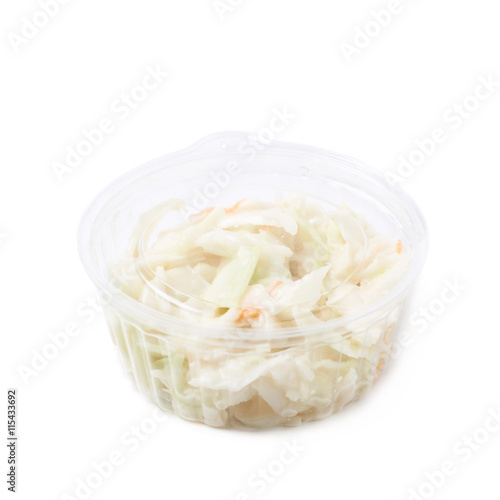 Creamy coleslaw salad in a box isolated