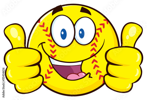 Happy Softball Cartoon Character Giving A Double Thumbs Up