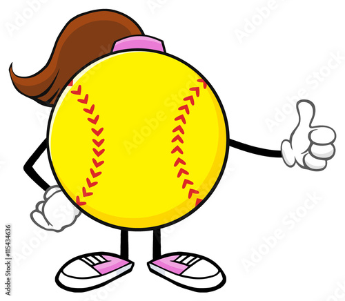 Softball Girl Faceless Cartoon Mascot Character Giving A Thumb Up