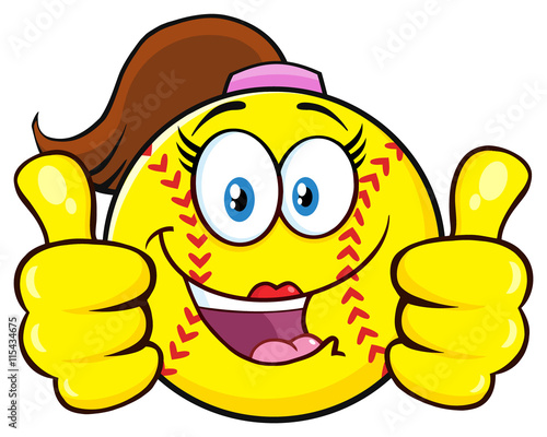 Cute Softball Girl Cartoon Character Giving A Double Thumbs Up