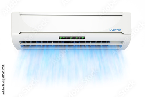 Air conditioner with cold blue airflow isolated on white backgro
