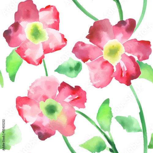 Tapety Ręcznie malować akwarela bezszwowe wzór z różowe kwiaty. Aquarelle cyfrowa ilustracja tworząca z muśnięciami.