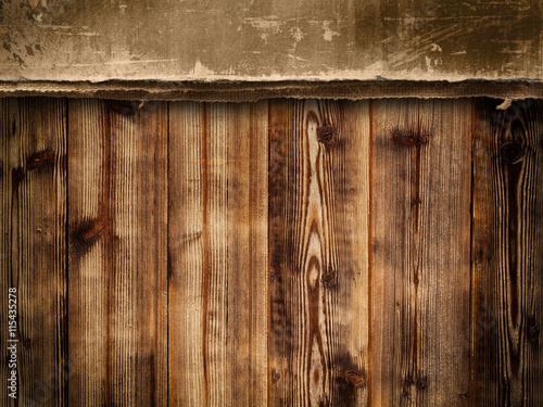 Double-layer background - concrete wall and wooden planks