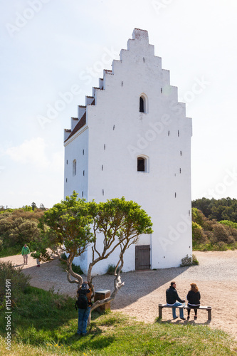 People at Sand-Covered Church in Skagen