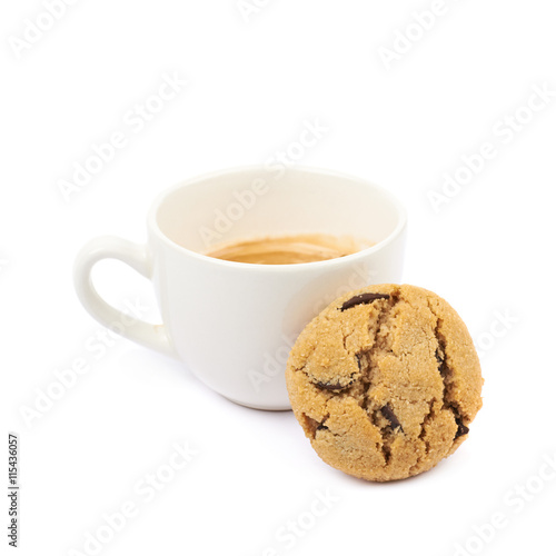Coffee and chocolate chip cookie isolated