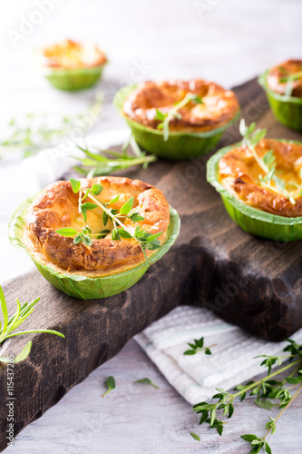 Savory cheddar cheese and leek mini quiches