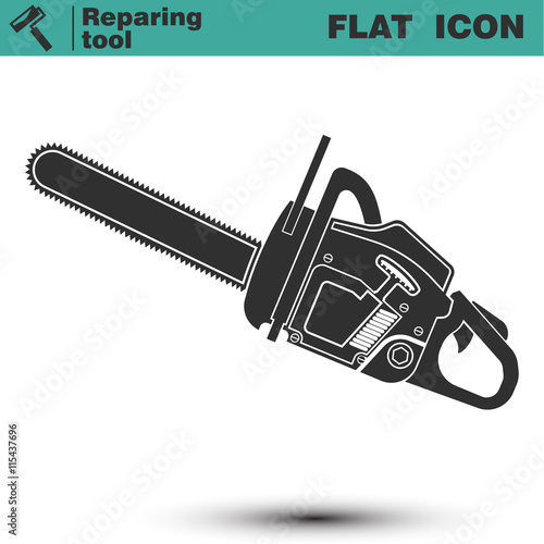 Chainsaw vector flat icon. Construction working tool item.