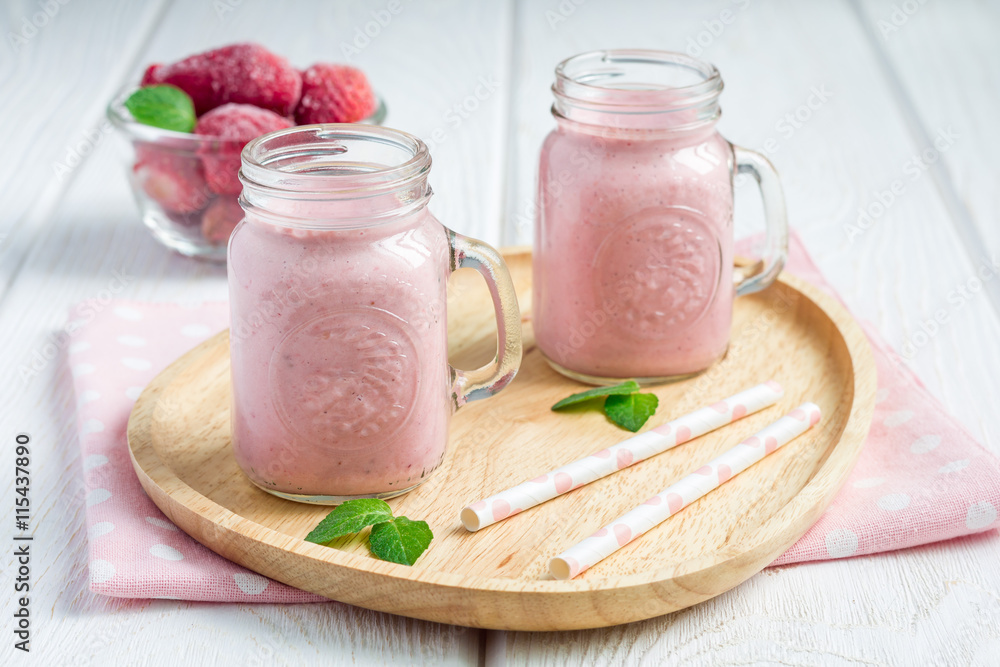 Strawberry cheesecake smoothie with cream cheese and milk Strawberry cheesecake smoothie with cream cheese and milk