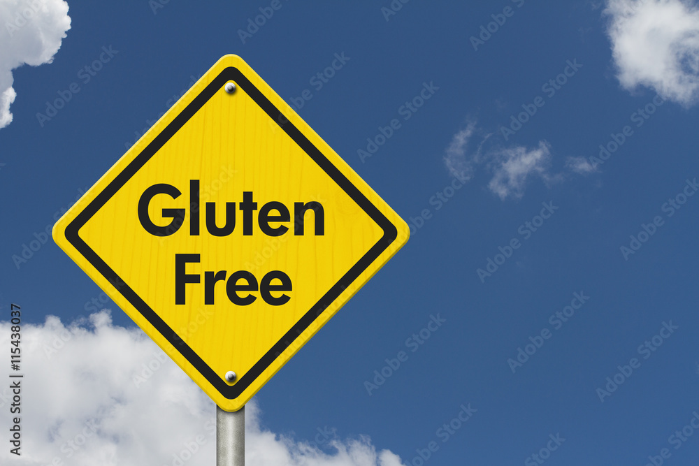 Gluten Free yellow warning highway road sign Gluten Free yellow warning highway road sign