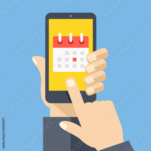 Calendar icon, schedule, planning app on smartphone screen. Modern flat design vector illustration