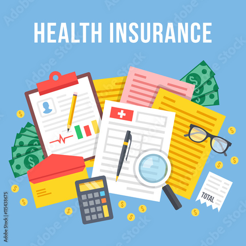 Health insurance, life insurance calculation concept. Top view. Modern flat design graphic elements and icons set. Creative vector illustration