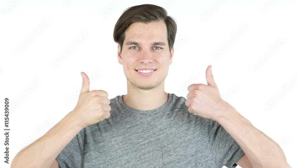 Thumbs up for Successful Project, Man on white background Thumbs up for Successful Project, Man on white background