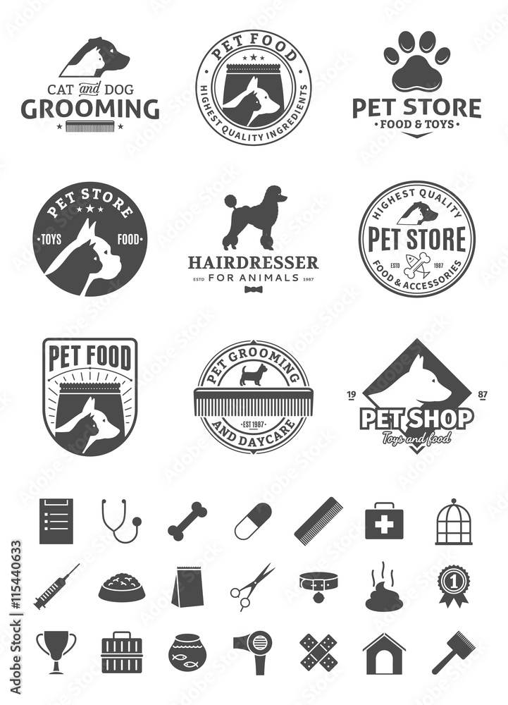 Set of vector pet logo, icons and design elements