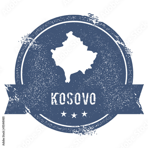 Kosovo mark. Travel rubber stamp with the name and map of Kosovo, vector illustration. Can be used as insignia, logotype, label, sticker or badge of the country.