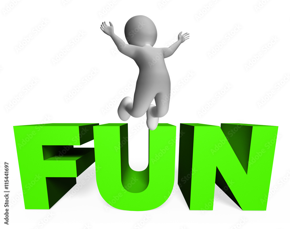 Fun Character Indicates Joy Jump And Enjoy 3d Rendering Fun Character Indicates Joy Jump And Enjoy 3d Rendering