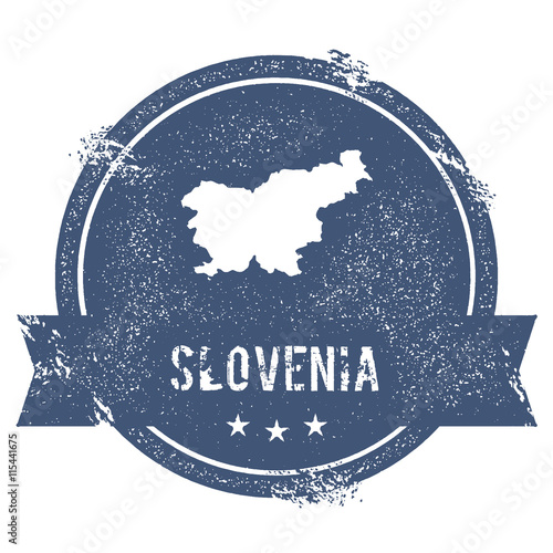 Slovenia mark. Travel rubber stamp with the name and map of Slovenia, vector illustration. Can be used as insignia, logotype, label, sticker, or badge of the country.
