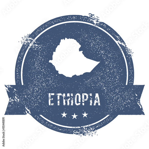 Ethiopia mark. Travel rubber stamp with the name and map of Ethiopia, vector illustration. Can be used as insignia, logotype, label, sticker or badge of the country.