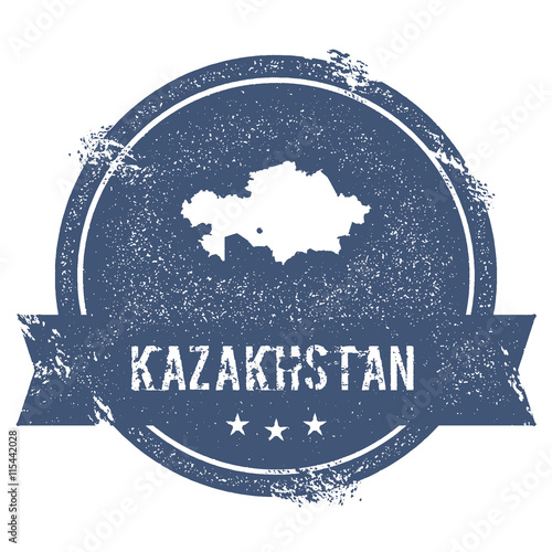 Kazakhstan mark. Travel rubber stamp featuring the name and map of Kazakhstan, vector illustration. Can be used as insignia, logotype, label, sticker, or badge of the country.
