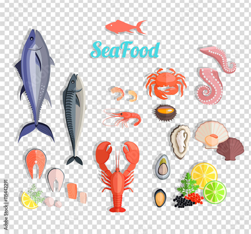 Seafood Set Design Flat Fish and Crab