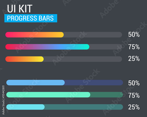 Flat ui kit of preloaders and progress loading bars, modern bright colors