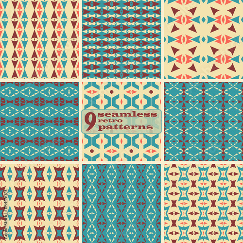 Set of seamless geometric retro patterns