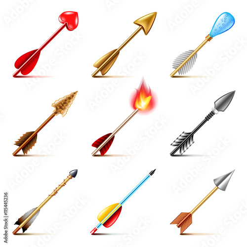 Bow arrows icons vector set