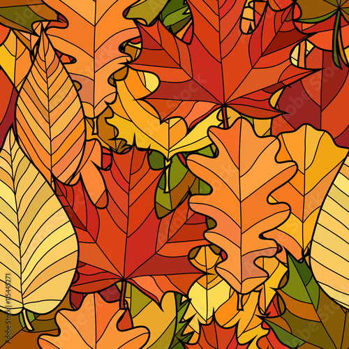 abstract vector doodle autumn leaves seamless pattern