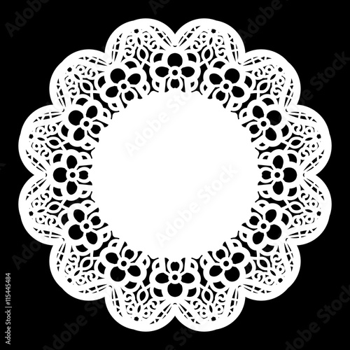 Lace round paper doily, lacy snowflake, greeting element package, doily - a template for cutting, lace pattern, vector illustrations