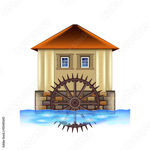 Old water mill isolated on white vector