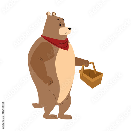 bear picnic basket draw isolated vector illustration