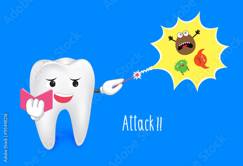 Tooth attack the bacteria with magic from magic wand. This illustration for teeth healthy care.
