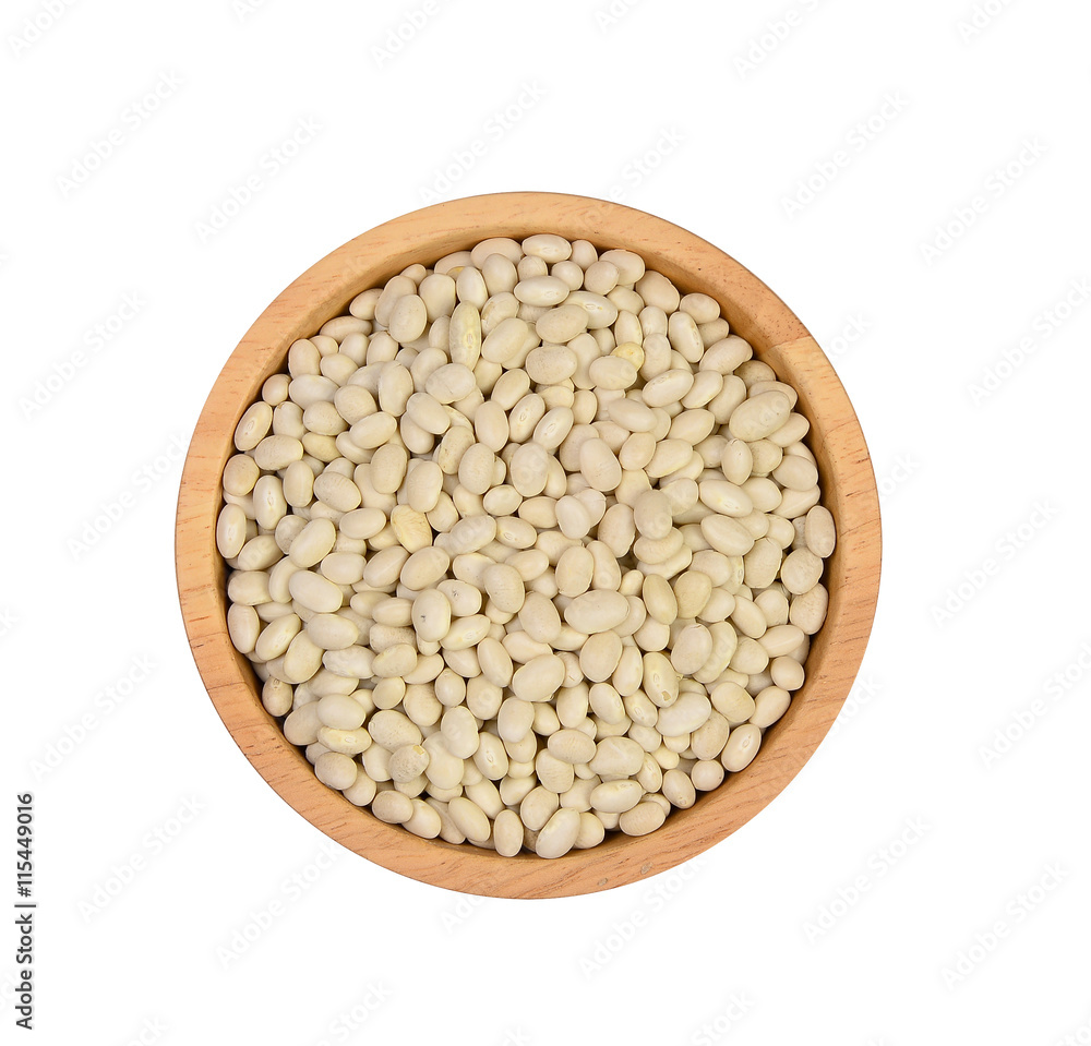 Top view small white beans, haricot, white pea, white kidney or Top view small white beans, haricot, white pea, white kidney or