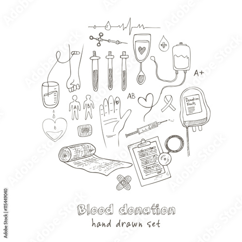 Donor blood donation sketch decorative icons set