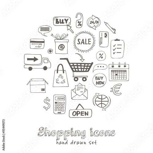 Set of doodle sketch shopping icons