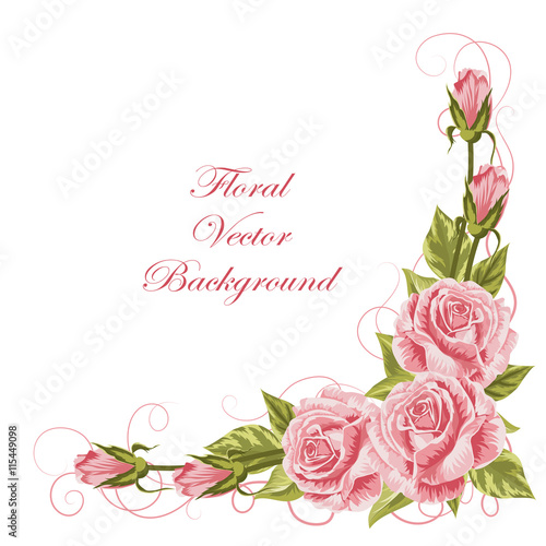 Fototapeta Naklejka Na Ścianę i Meble -  Corner composition with roses and leaves.