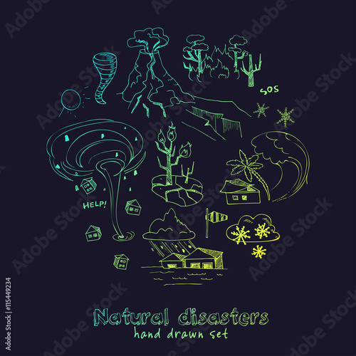 Set of doodle sketch Natural disasters