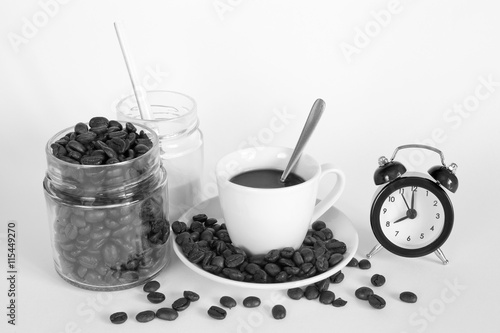 Breakfast Time: espresso, coffee bean and sugar