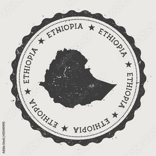 Ethiopia hipster round rubber stamp with country map. Vintage passport stamp with circular text and stars, vector illustration.