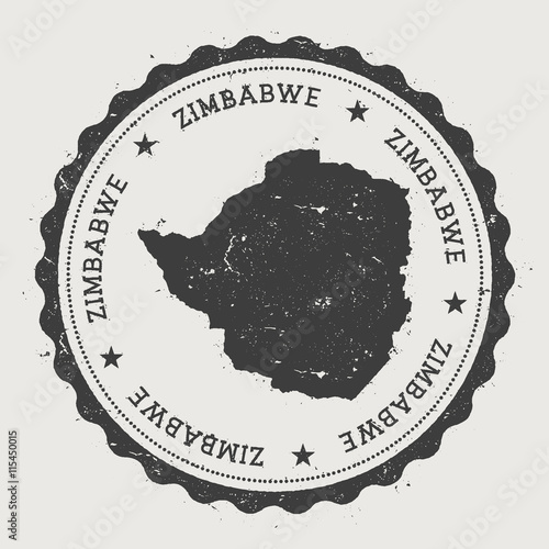 Zimbabwe hipster round rubber stamp with country map. Vintage passport stamp with circular text and stars, vector illustration.