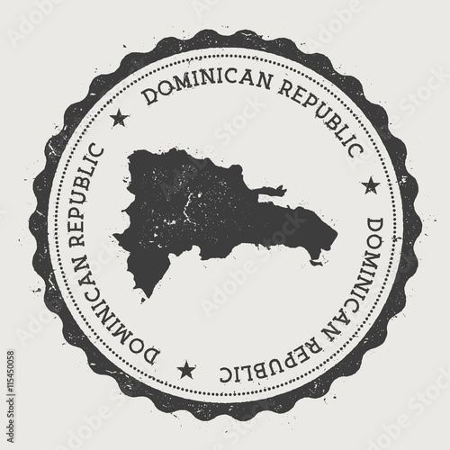 Dominican Republic hipster round rubber stamp with country map. Vintage passport stamp with circular text and stars, vector illustration.