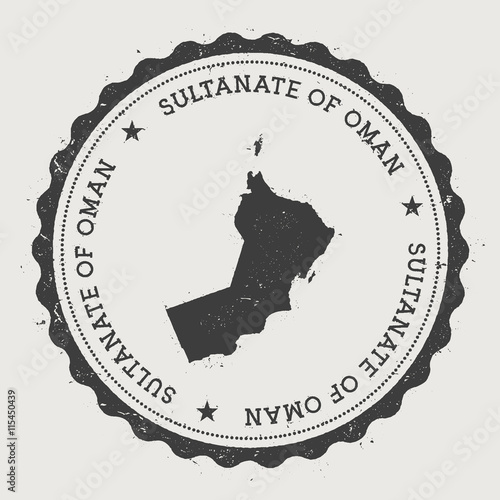Oman hipster round rubber stamp with country map. Vintage passport stamp with circular text and stars, vector illustration.