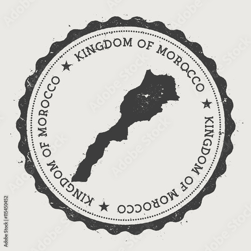Morocco hipster round rubber stamp with country map. Vintage passport stamp with circular text and stars, vector illustration.