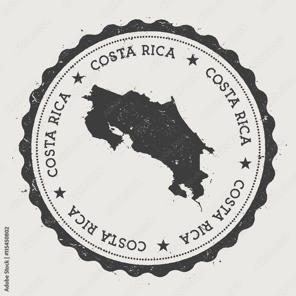 Costa Rica hipster round rubber stamp with country map. Vintage passport stamp with circular