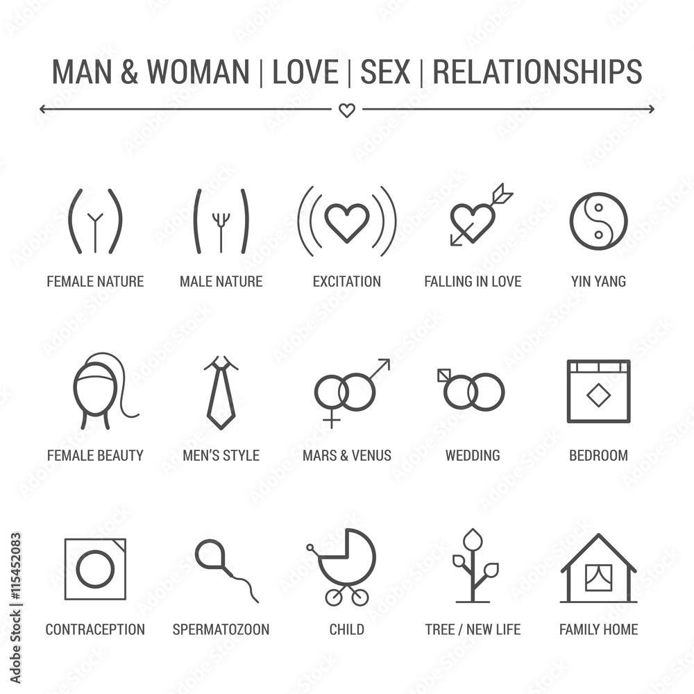 Man and woman. Love, sex, relationships. Icons pic