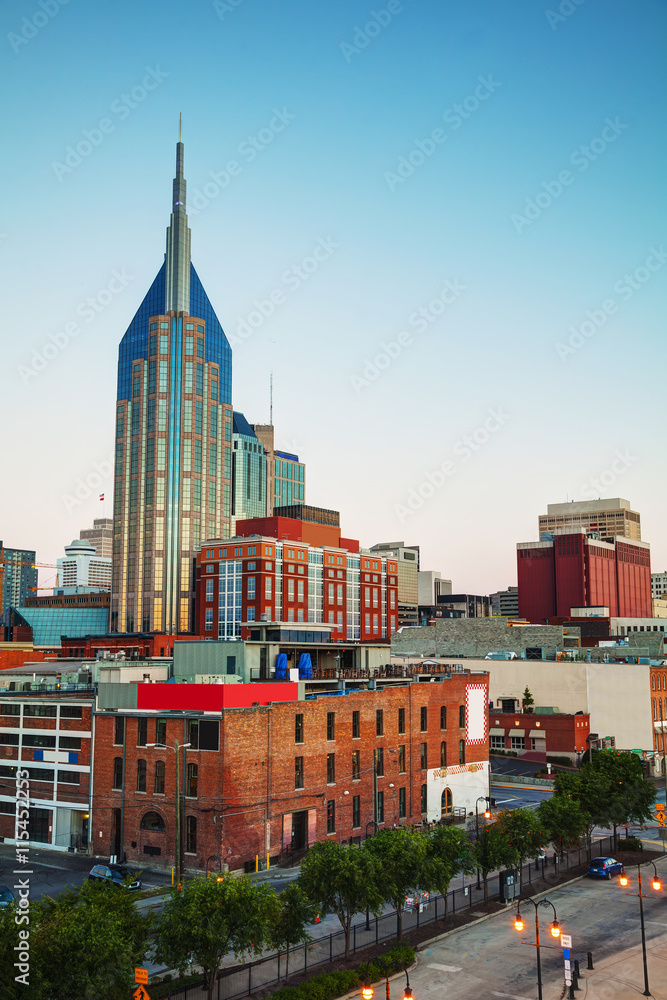 Downtown Nashville cityscape in the morning